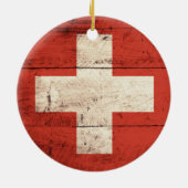 Altes Holz Schweizer Fahne Keramikornament (Hinten)