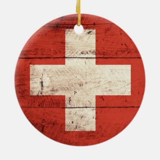 Altes Holz Schweizer Fahne Keramikornament (Hinten)