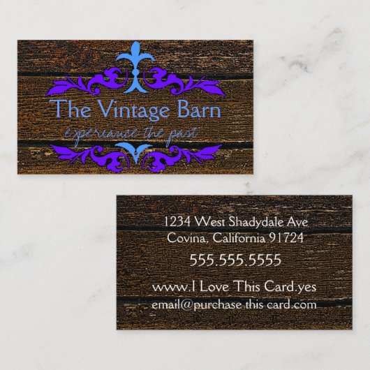 Altes Holz und blaues Florish Visitenkarte (Vorne/Hinten)