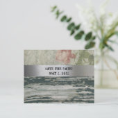 Altes Holz Vintag Französisch Save the Date Ankündigungspostkarte (Stehend Vorderseite)