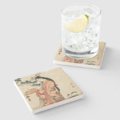 Altes Holz Zeichnend japanische Frau Steinuntersetzer (Seitenansicht)