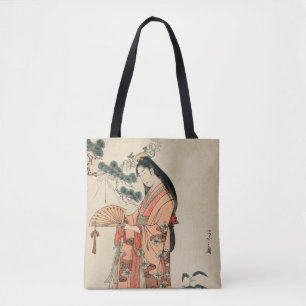 Altes Holz Zeichnend japanische Frau Tasche