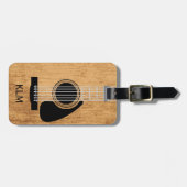 Altes hölzernes Akustikgitarrenmonogramm Gepäckanhänger (Vorderseite horizontal)