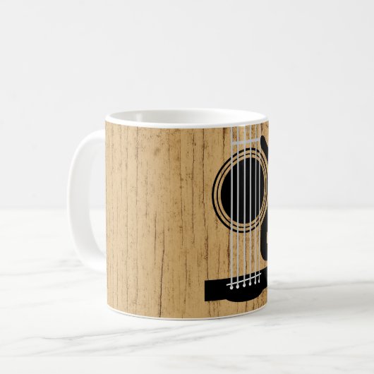 Altes hölzernes Akustikgitarrenmonogramm Kaffeetasse (Vorderseite Links)
