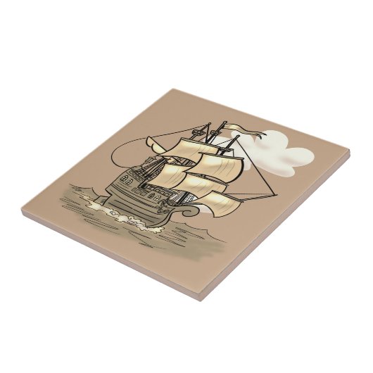 Altes Holzschiff Fliese (Seite)