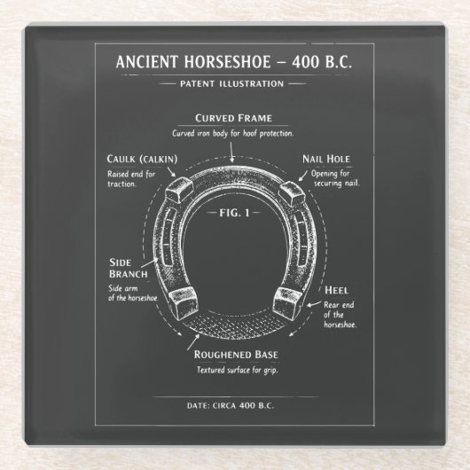 Altes Hufeisen Diagramm Glasuntersetzer (Vorderseite)