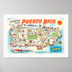 Altes Illustriertes Puerto Rico Karte drucken Poster