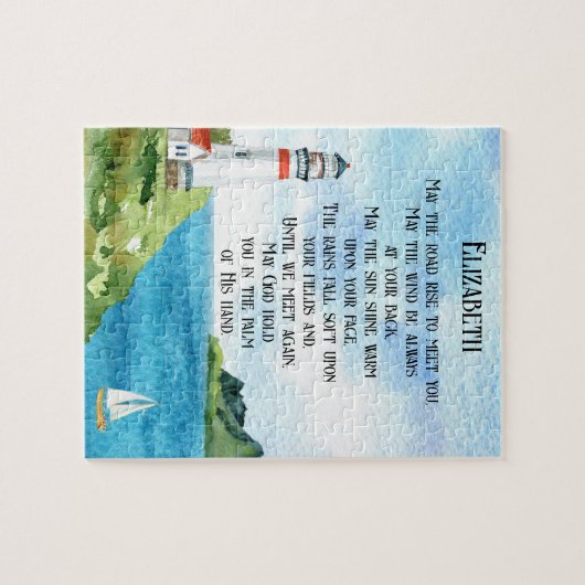 Altes irisches Segen Gedicht Meer weg Geschenkname Puzzle (Horizontal)