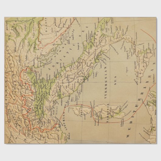 Altes Italien Physikalische Karte (1881)  Geschenkpapier (Flach)