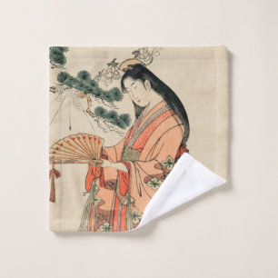 Altes japanisches Holz Zeichnend mit Frauen Badhandtuch Set