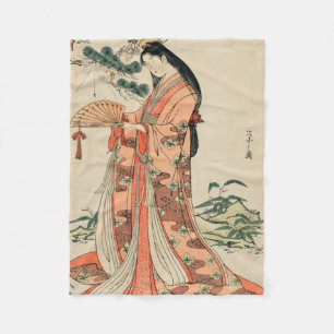 Altes japanisches Holz Zeichnend mit Frauen Fleecedecke