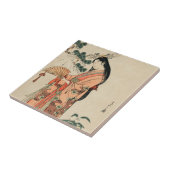 Altes japanisches Holz Zeichnend mit Frauen Fliese (Seite)