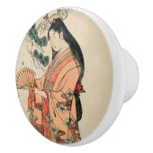 Altes japanisches Holz Zeichnend mit Frauen Keramikknauf (Rechts)