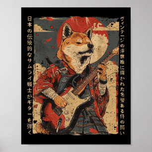 Altes japanisches Kunstwerk Samurai Hund spielt di Poster