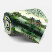 Altes japanisches Samurai Satin Landschaftsmuster Krawatte (Gerollt)