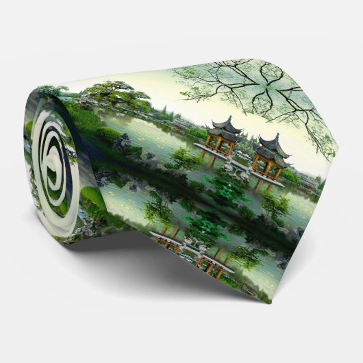 Altes japanisches Samurai Satin Landschaftsmuster Krawatte (Gerollt)