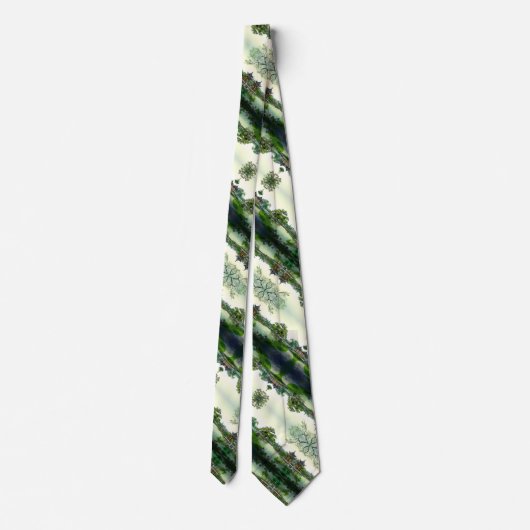 Altes japanisches Samurai Satin Landschaftsmuster Krawatte (Rückseite)