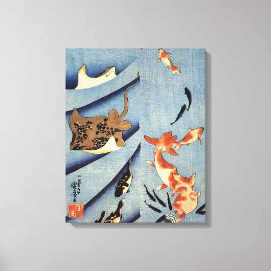 Altes japanisches Sea Life Malerei um 1800 Leinwanddruck (Vorderseite)