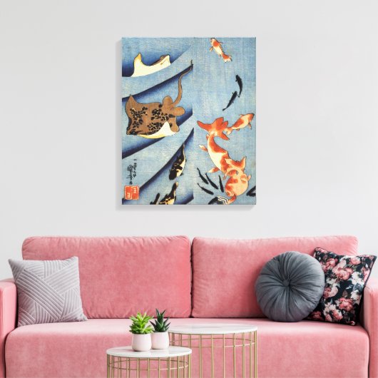 Altes japanisches Sea Life Malerei um 1800 Leinwanddruck (Insitu (Wohnzimmer))