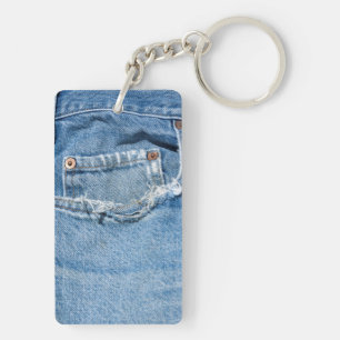 Altes Jeans-Rechteck (doppelseitiges) Keychain Schlüsselanhänger