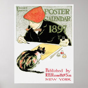 Altes Kalenderblatt mit Anzeige Poster