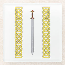 Altes keltisches Schwert und Knüpfarbeit Glasuntersetzer