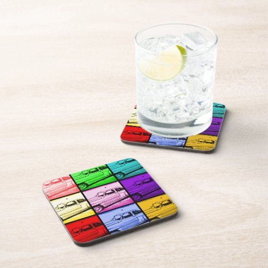 Altes klassisches Auto Wasserfarben Pop Kunst, Dic Untersetzer (Rechte Seite)