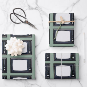Altes klassisches TV-Muster im Fernsehen Geschenkpapier Set