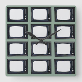 Altes klassisches TV-Muster im Fernsehen Quadratische Wanduhr