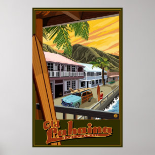 Altes Lahaina, Hawaii-Brandungs-Reise-Plakat Poster
