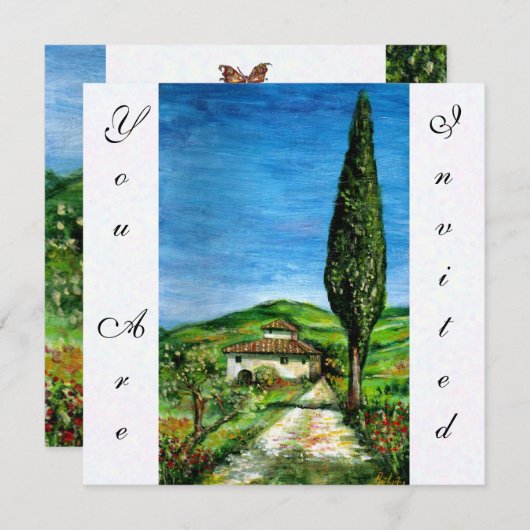 ALTES LANDHAUS IN CHIANTI, blau-grün-weiß Einladung (Vorne/Hinten)