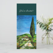 ALTES LANDHAUS IN CHIANTI, blau-grün-weiß Einladung (Stehend Vorderseite)