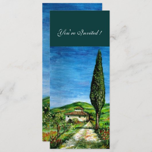 ALTES LANDHAUS IN CHIANTI, blau-grün-weiß Einladung (Vorne/Hinten)