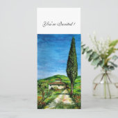 ALTES LANDHAUS IN CHIANTI, blau-grün-weiß Einladung (Stehend Vorderseite)