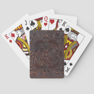 Altes ledernes Buch Falln Spielkarten