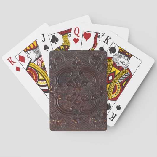 Altes ledernes Buch Falln Spielkarten (Rückseite)