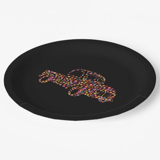 Altes Lieferwagen LKW Blume Muster Pappteller (Schrägansicht)