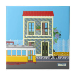 Altes Lissaboner Haus mit Katzen und gelber Straße Fliese