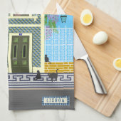 Altes Lissaboner Haus mit Katzen und gelber Straße Geschirrtuch (Viertel Falte)