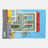 Altes Lissaboner Haus mit Katzen und gelber Straße Geschirrtuch (Horizontal)