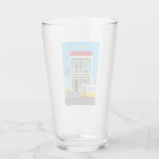 Altes Lissaboner Haus mit Katzen und gelber Straße Glas (Rückseite)