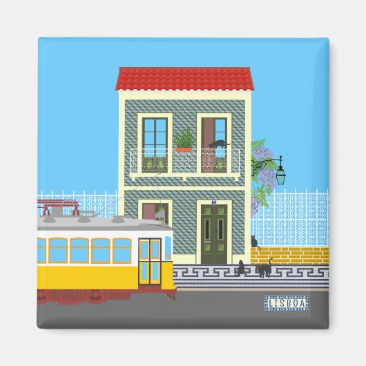 Altes Lissaboner Haus mit Katzen und gelber Straße Magnet (Vorne)