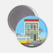 Altes Lissaboner Haus mit Katzen und gelber Straße Magnet (Vorderseite/Rückseite)