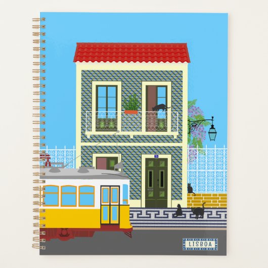 Altes Lissaboner Haus mit Katzen und gelber Straße Planer (Vorderseite)