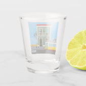 Altes Lissaboner Haus mit Katzen und gelber Straße Schnapsglas (Rückseite)