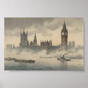 Altes London im Nebel Japanischer Holzschnitt Poster
