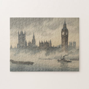 Altes London im Nebel Japanischer Holzschnitt Puzzle
