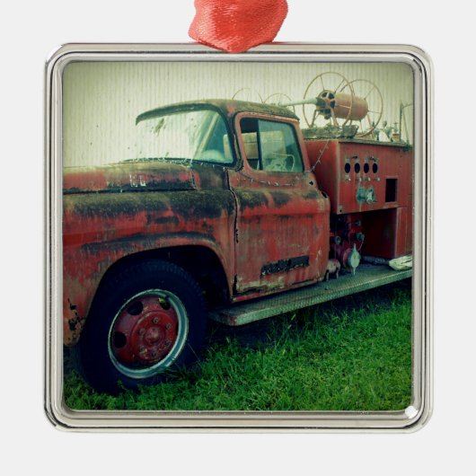 Altes Löschfahrzeug Silbernes Ornament (Vorne)