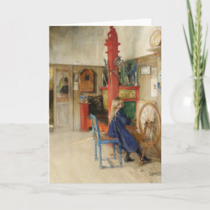 Altes Mädchen am Spinnrad Karte