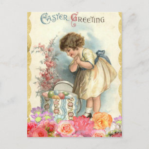Altes Mädchen Frohe Ostern Eier Postkarte